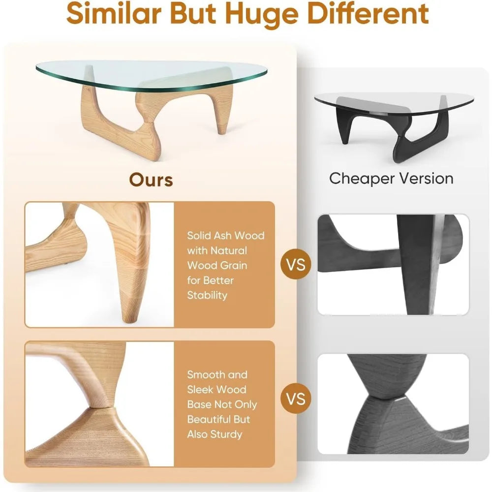 Vintage Triangular Glass Coffee Table with Wood Base - Chic & Cheery Shopping