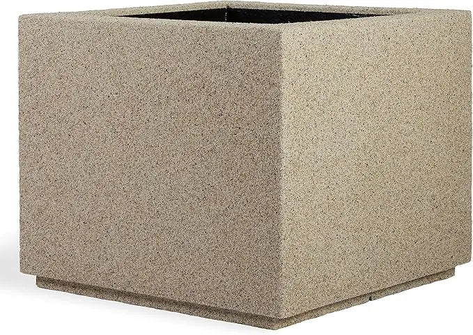 PolyStone Monterray Modern Square Planter 23 Inch Sandstone - Chic & Cheery Shopping