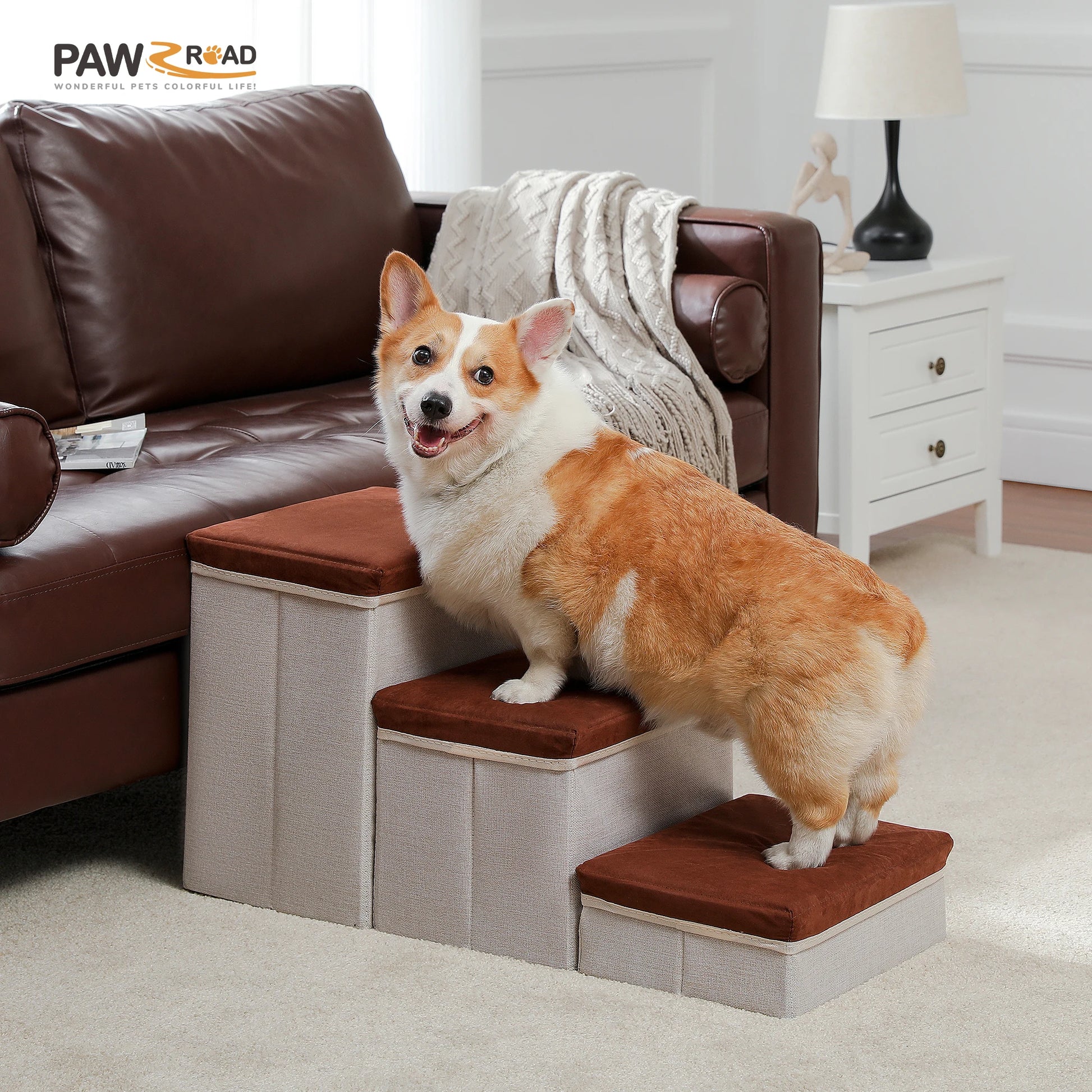 Foldable 3-Tier Dog Stairs with Storage for Small Pets - Chic & Cheery Shopping