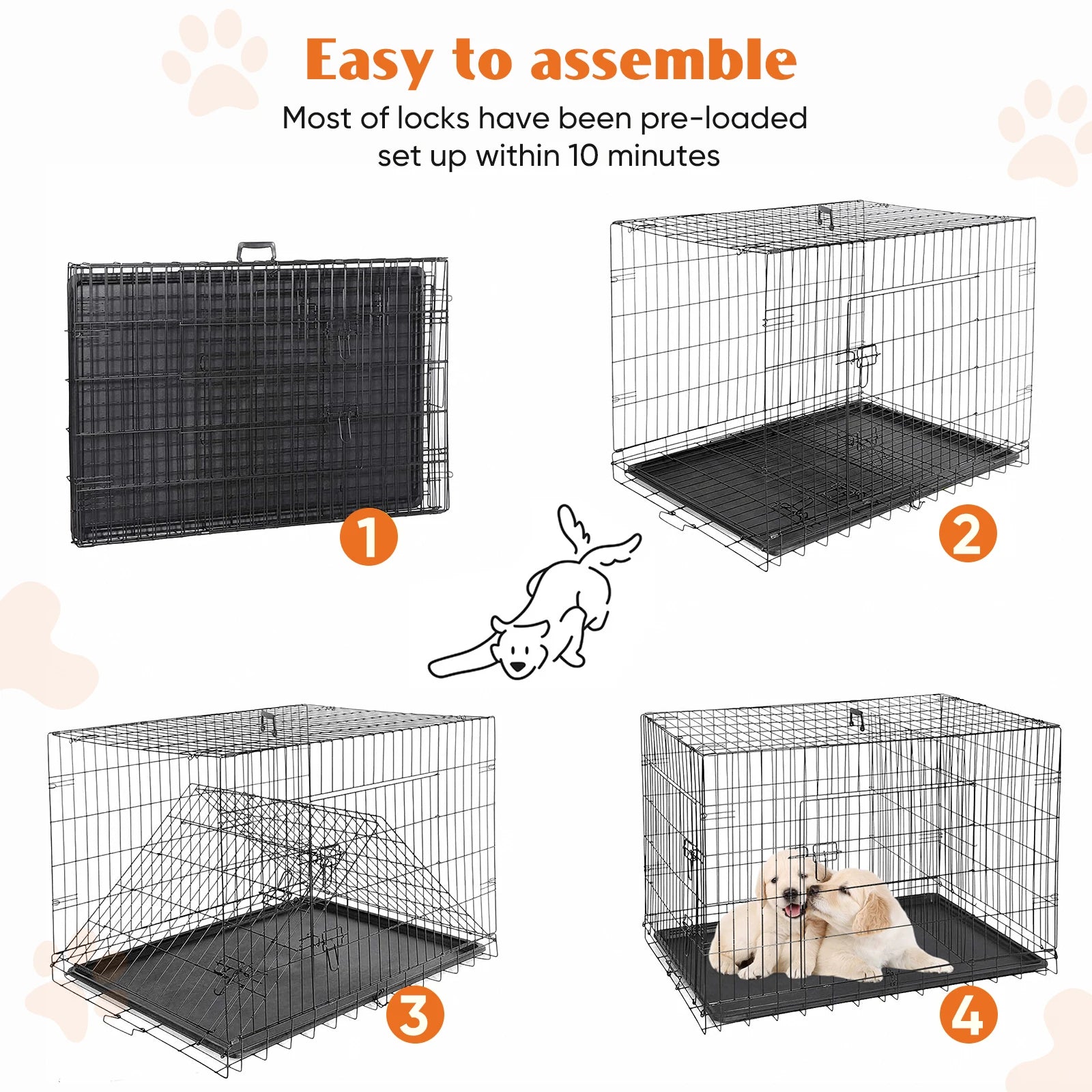 JHK Extra Large Double Door Folding Metal Dog Cage - Chic & Cheery Shopping