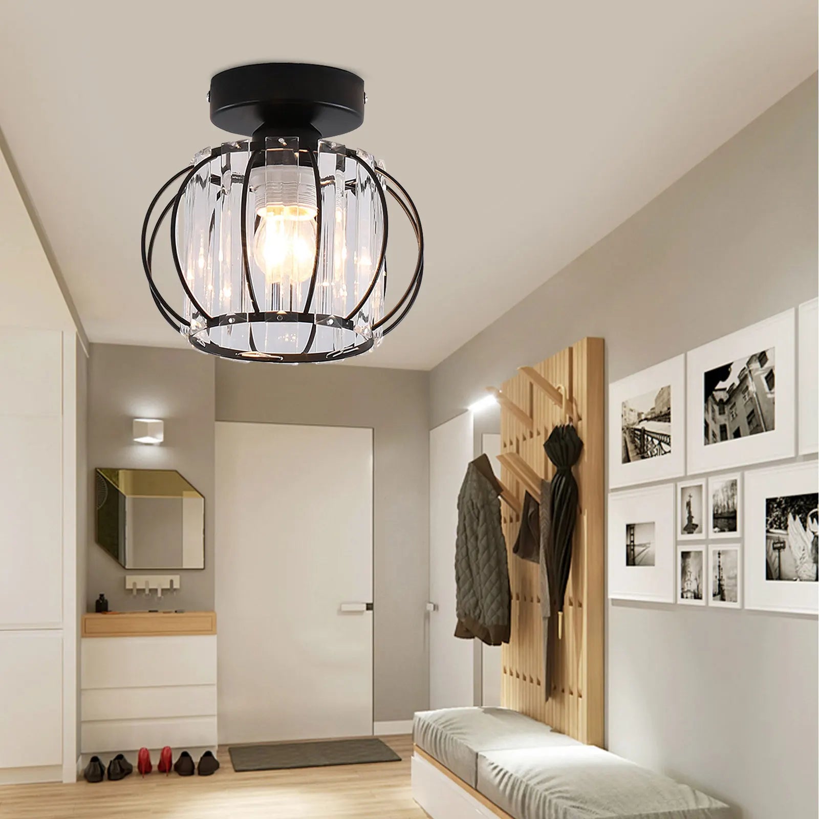 Black Modern Crystal Flush Mount Ceiling Light Fixture - Chic & Cheery Shopping