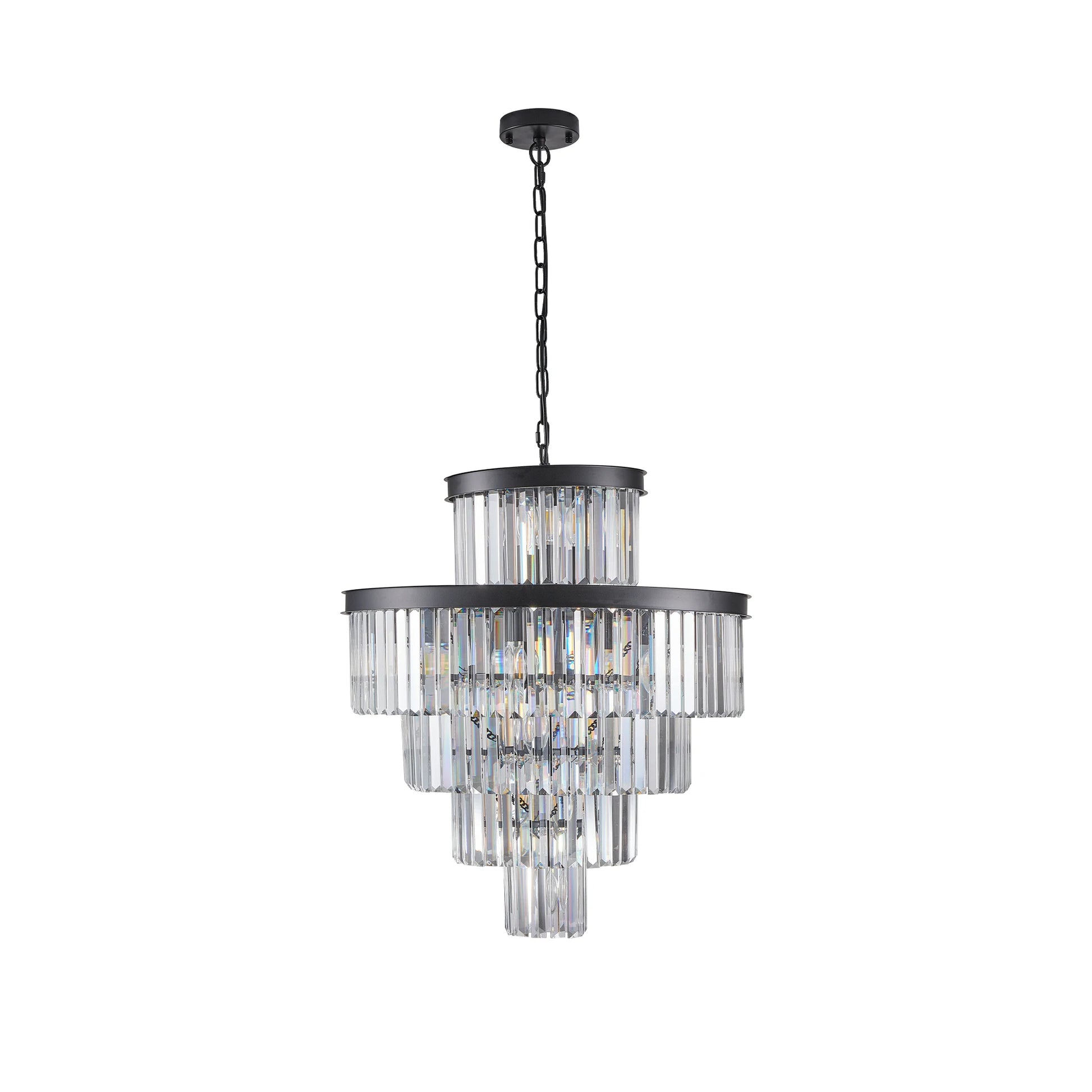 Modern Crystal Chandelier with Adjustable Height Black Gold Frame - Chic & Cheery Shopping