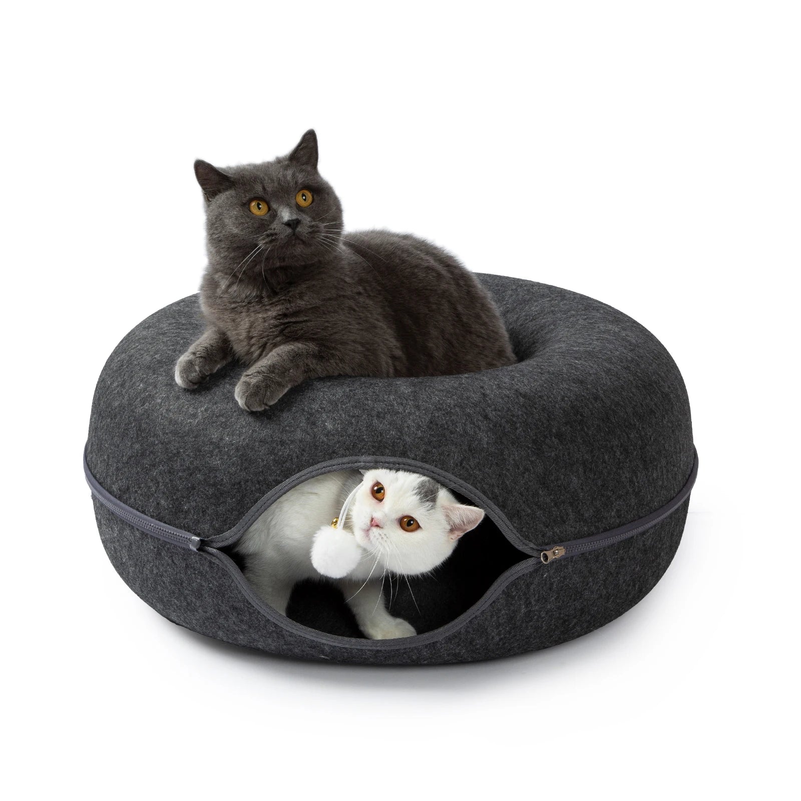 Large 24 Inch Donut Cat Bed with Detachable Wool Tunnel - Chic & Cheery Shopping