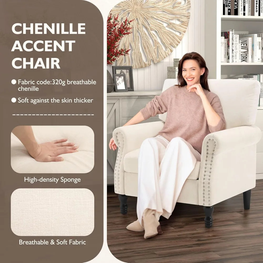 Beige High Back Upholstered Accent Chair for Home Office - Chic & Cheery Shopping