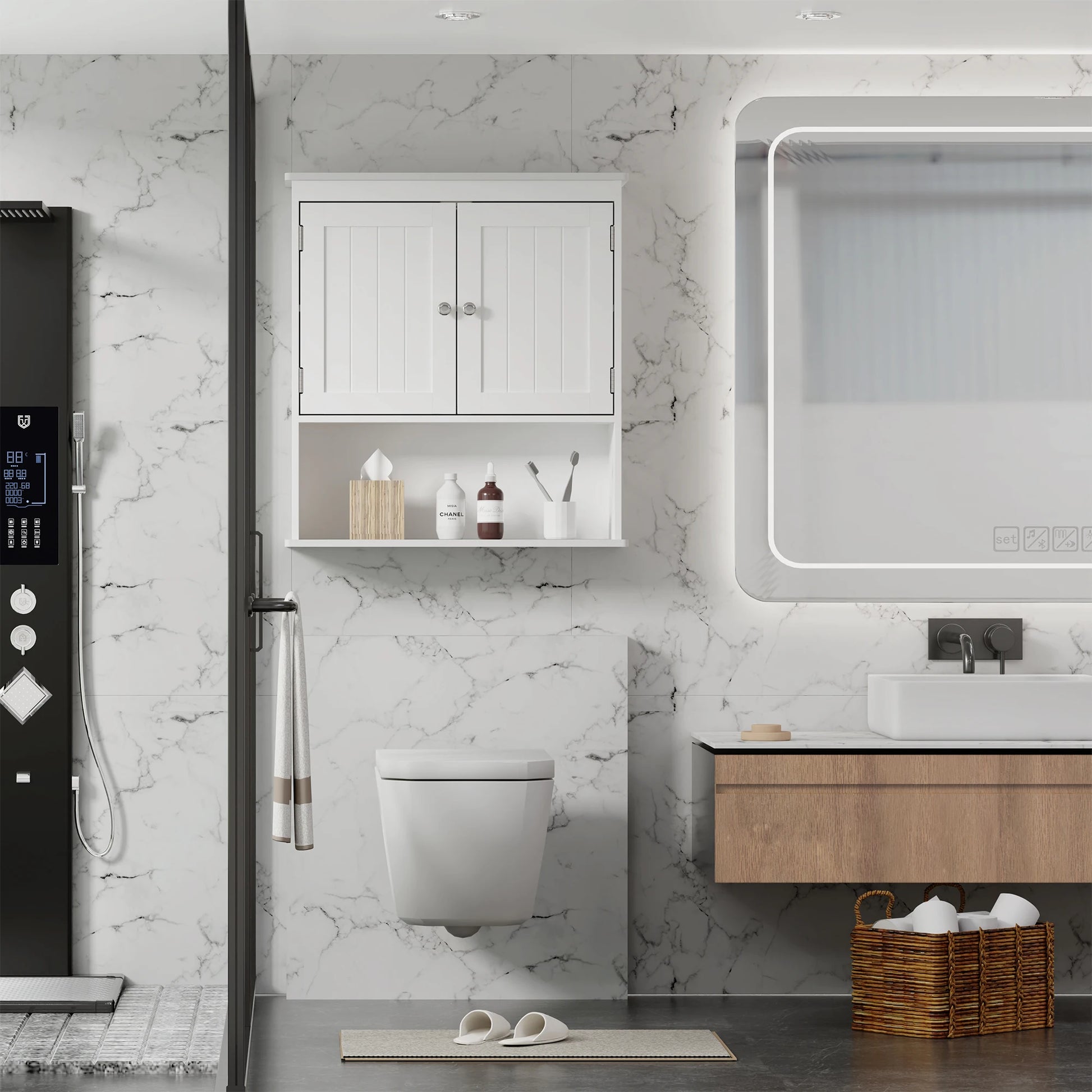White Wall Mounted Bathroom Cabinet with Adjustable Shelf - Chic & Cheery Shopping