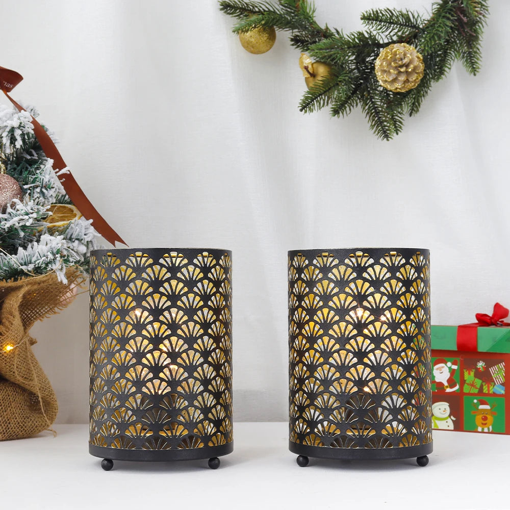 2Pcs Black Metal LED Lanterns for Indoor Outdoor Decor - Chic & Cheery Shopping