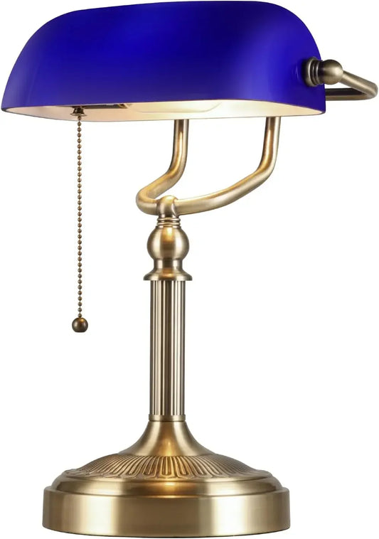 Newrays Blue Glass Bankers Desk Lamp with Pull Chain Switch - Chic & Cheery Shopping