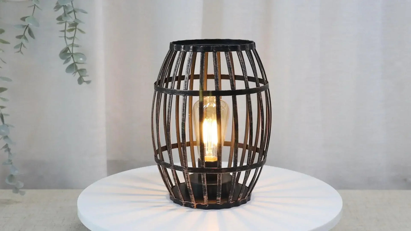 Decorative Cordless Metal Wine Barrel Lamp with Timer - Chic & Cheery Shopping