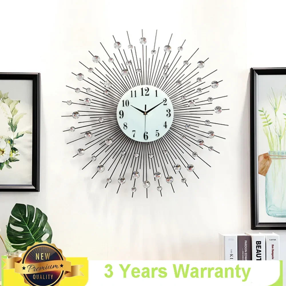 Large Metal Sunburst Wall Clock 60x60cm Luxury Home Decor - Chic & Cheery Shopping