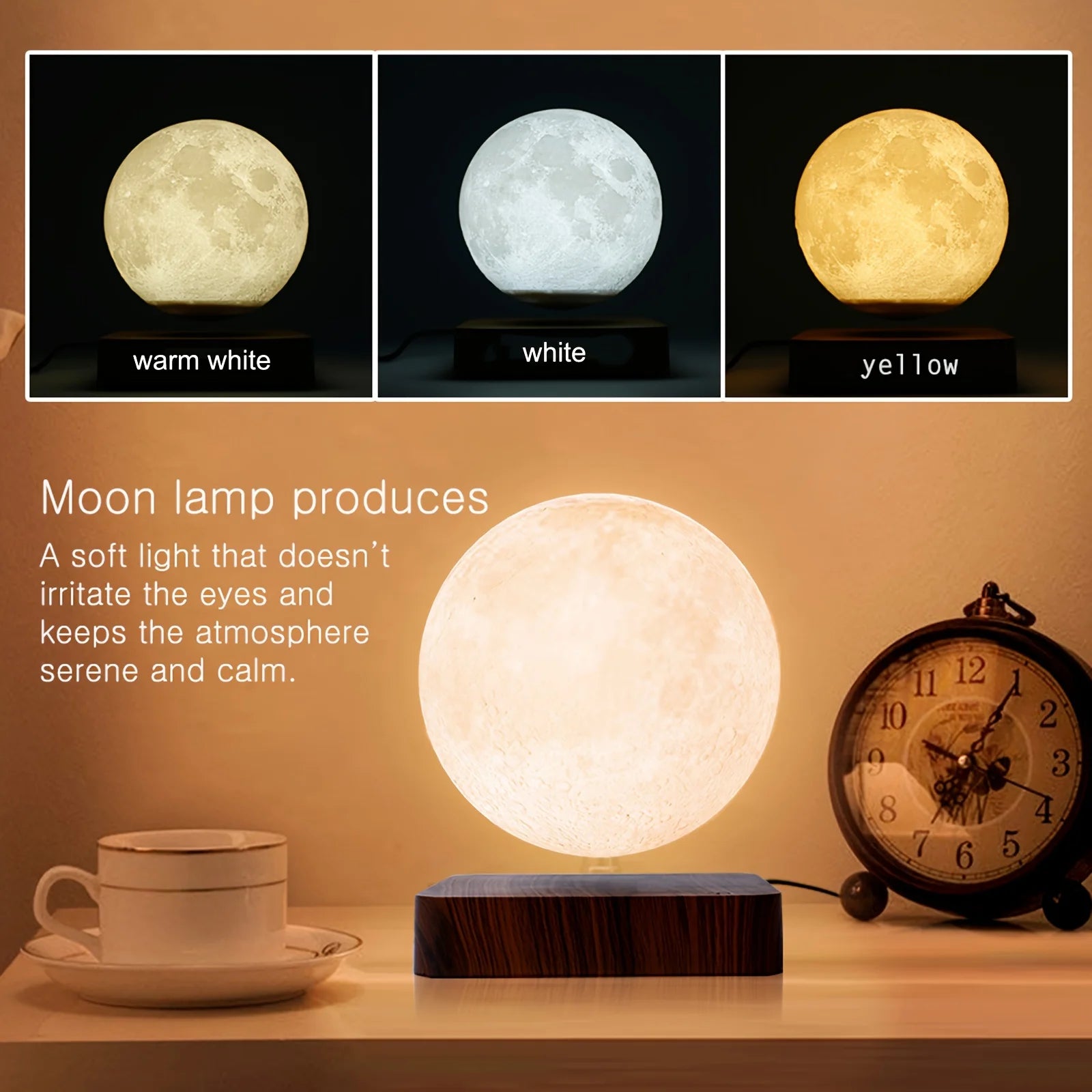 Magnetic Floating Moon Lamp with Wooden Base and LED Lights - Chic & Cheery Shopping