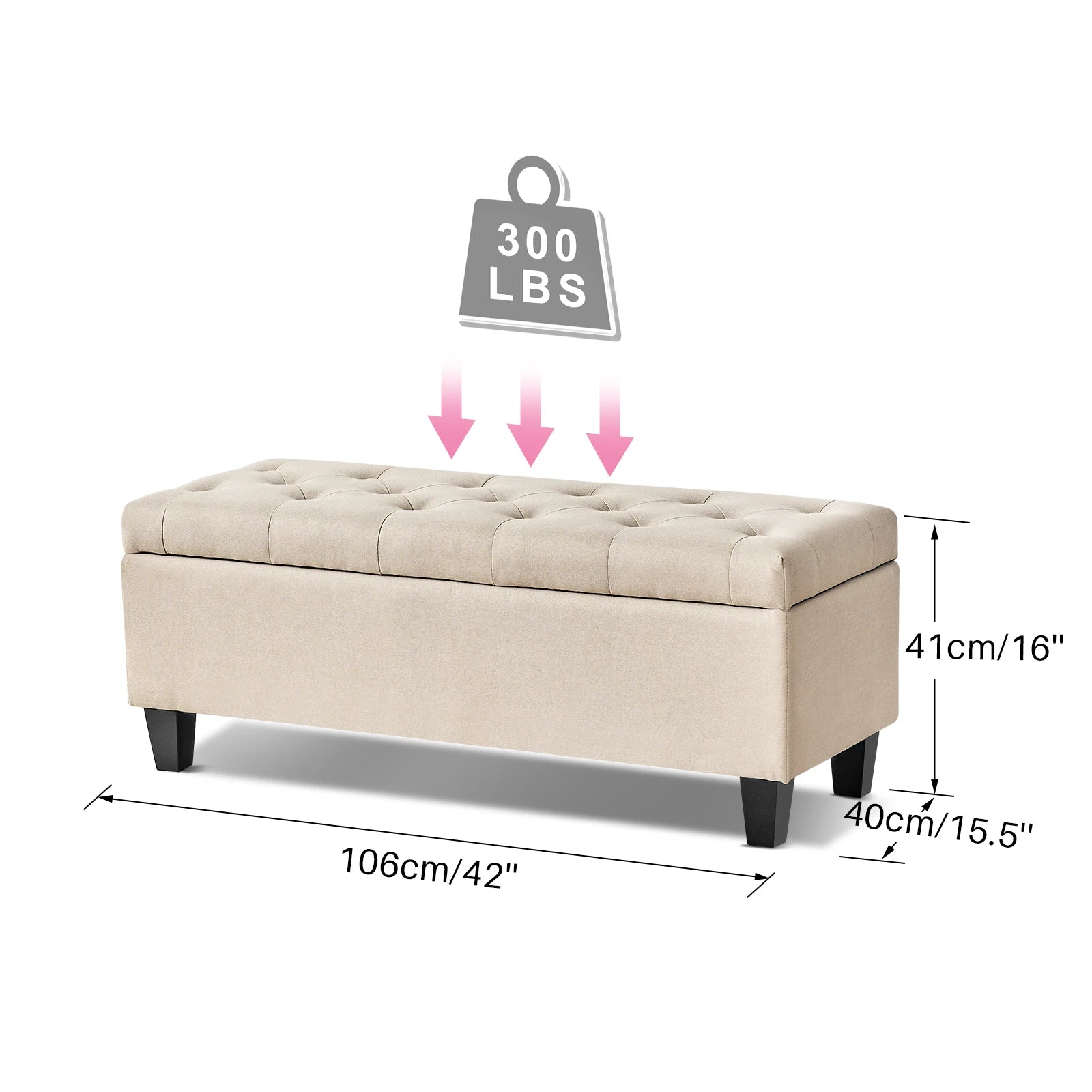 Redlife 42 Inch Tufted Storage Ottoman Bench for Home - Chic & Cheery Shopping