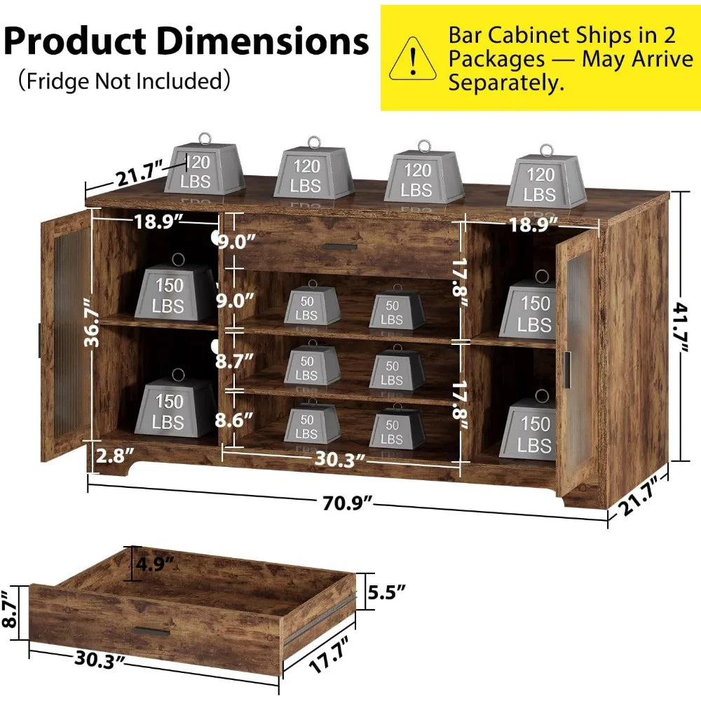 Farmhouse Bar Cabinet with Mini Fridge Storage Space - Chic & Cheery Shopping