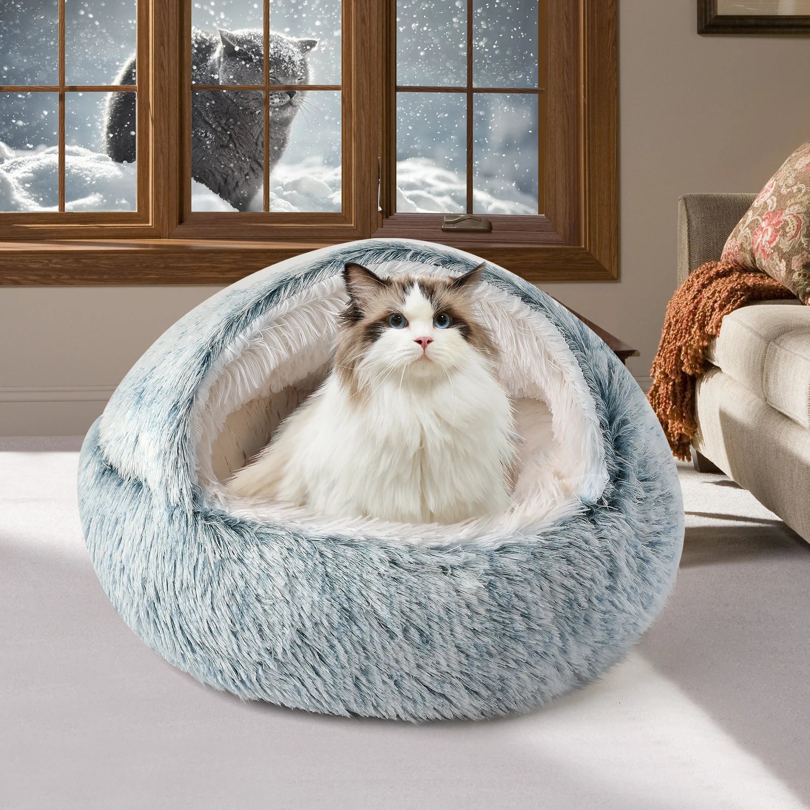 Cozy Plush Hooded Cat Bed Cave for Indoor Cats - Chic & Cheery Shopping