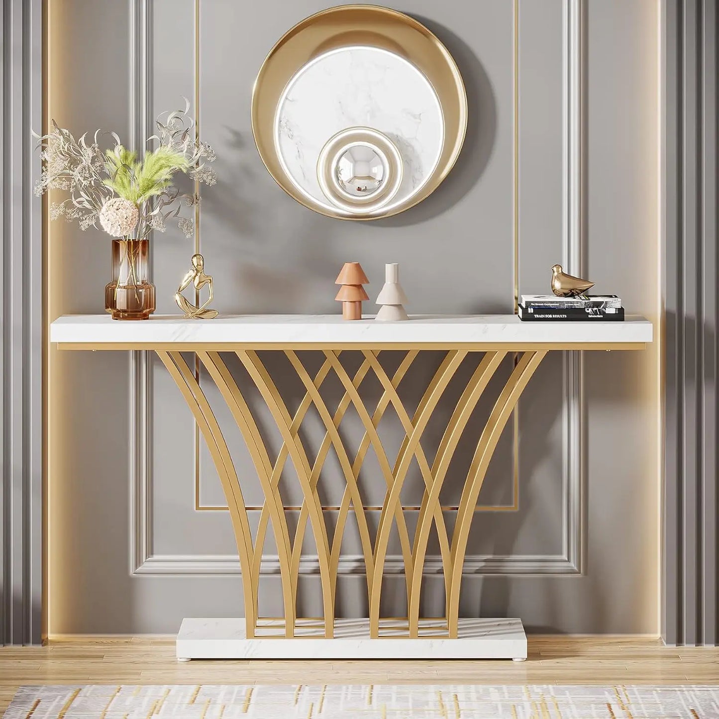 Modern 59 Inch Gold Console Table for Entryway and Living Room - Chic & Cheery Shopping