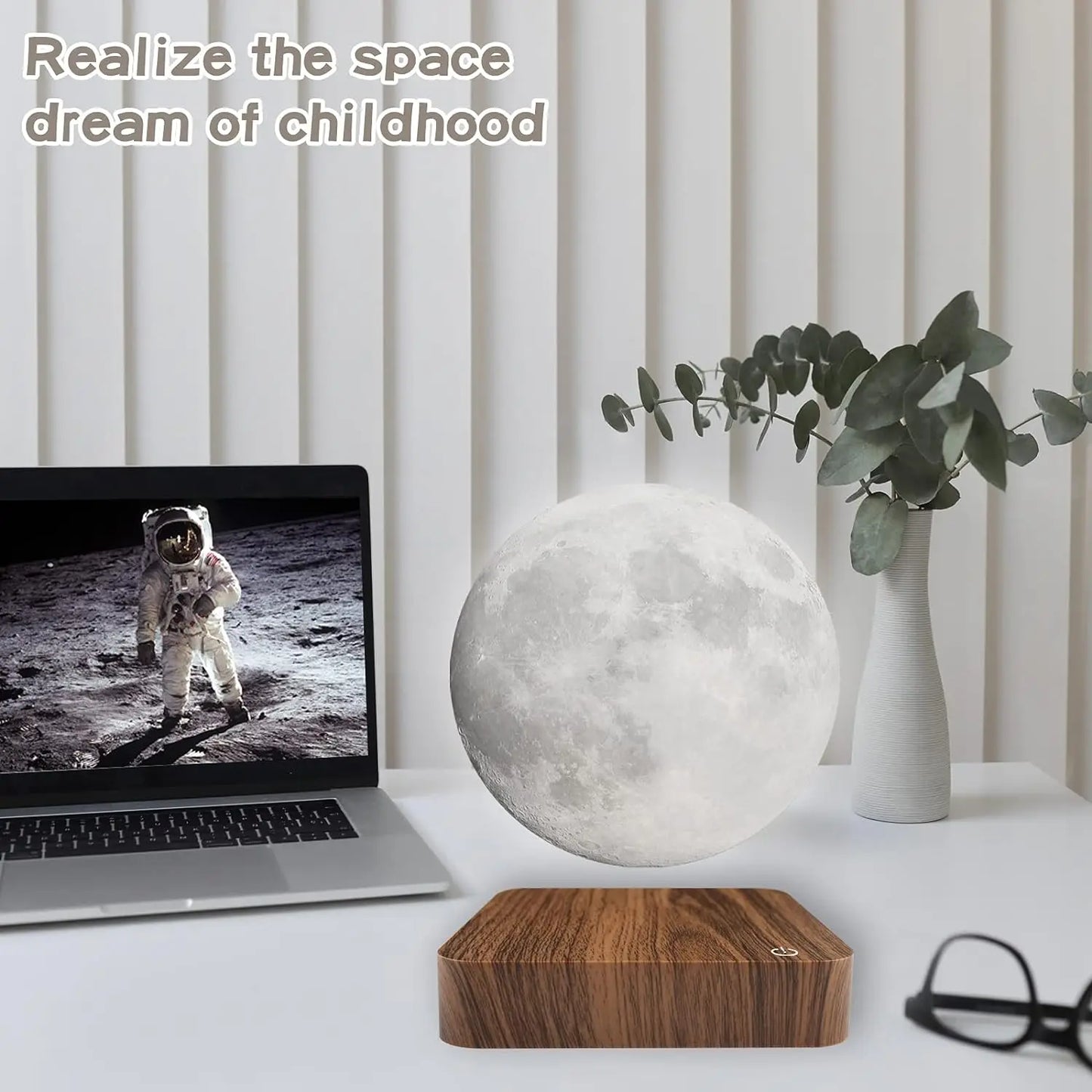 Magnetic Floating Moon Lamp with Wooden Base and LED Lights - Chic & Cheery Shopping