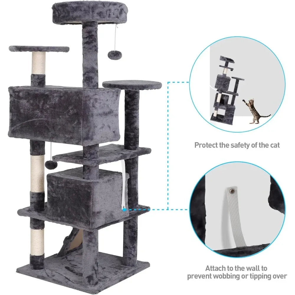 54 Inch Multi-Level Cat Tree Tower Condo with Scratching Posts - Chic & Cheery Shopping