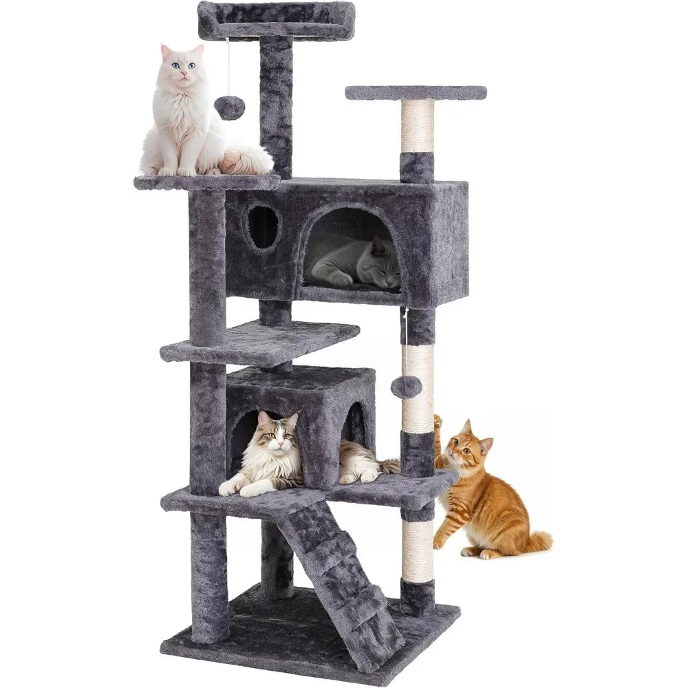 54 Inch Multi-Level Cat Tree Tower Condo with Scratching Posts - Chic & Cheery Shopping