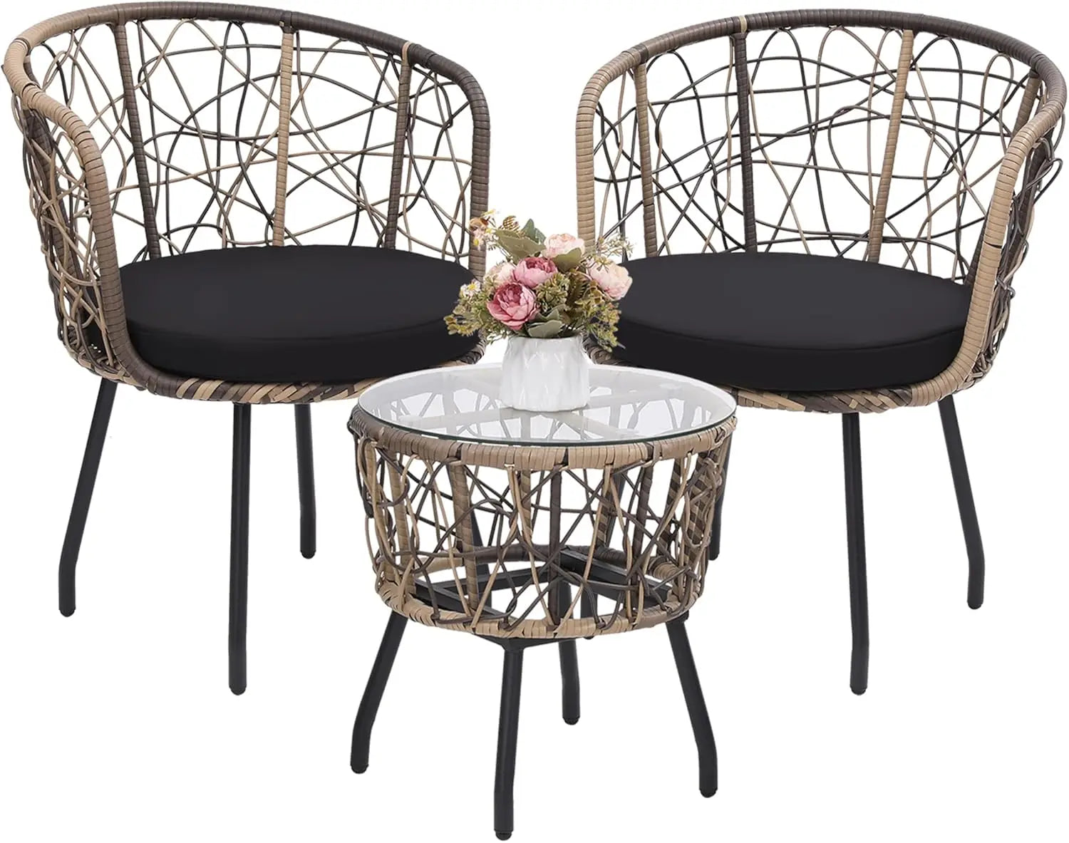 Boho 3 Piece Wicker Bistro Set for Modern Outdoor Spaces - Chic & Cheery Shopping