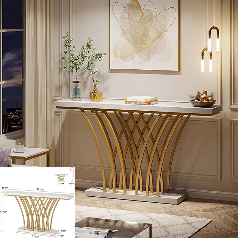 Modern 59 Inch Gold Console Table for Entryway and Living Room - Chic & Cheery Shopping