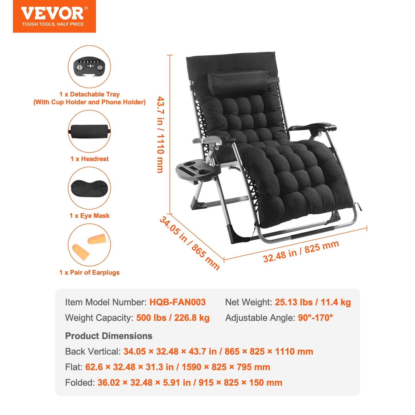 VEVOR Adjustable Zero Gravity Recliner Lounge Chair - Chic & Cheery Shopping