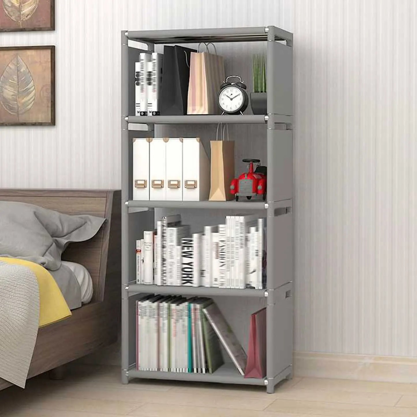 Grey 4-Layer Ladder Bookcase Stylish Wall Shelf Rack - Chic & Cheery Shopping