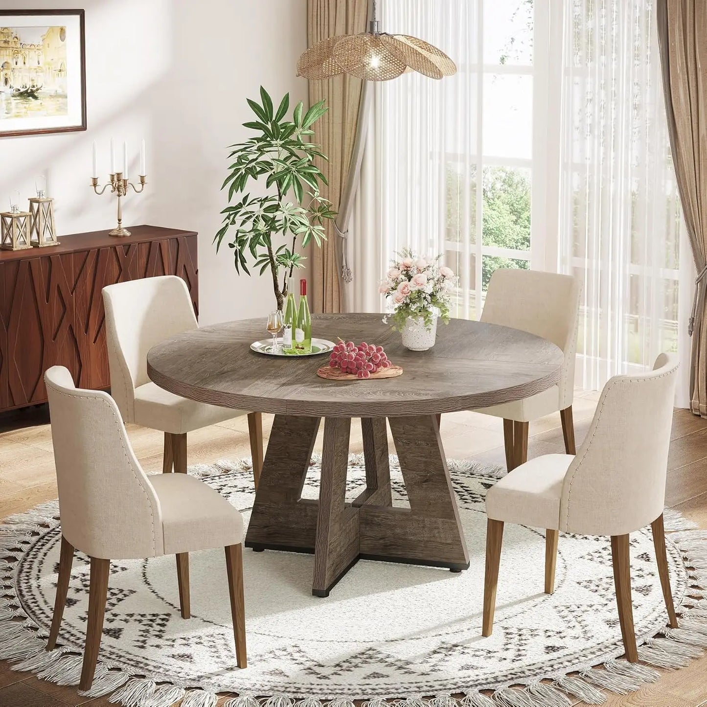 Rustic 47 Inch Round Farmhouse Dining Table for Four - Chic & Cheery Shopping