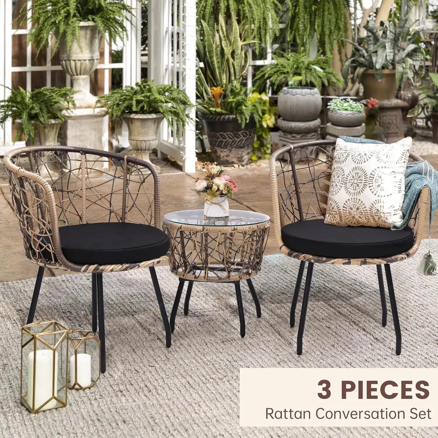 Boho 3 Piece Wicker Bistro Set for Modern Outdoor Spaces - Chic & Cheery Shopping