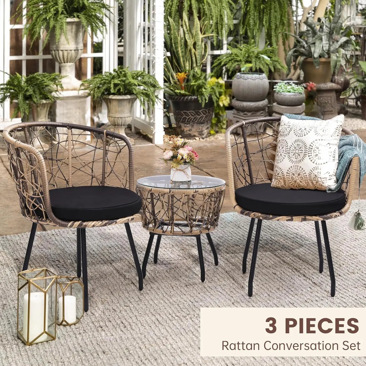 Boho 3 Piece Wicker Bistro Set for Modern Outdoor Spaces - Chic & Cheery Shopping