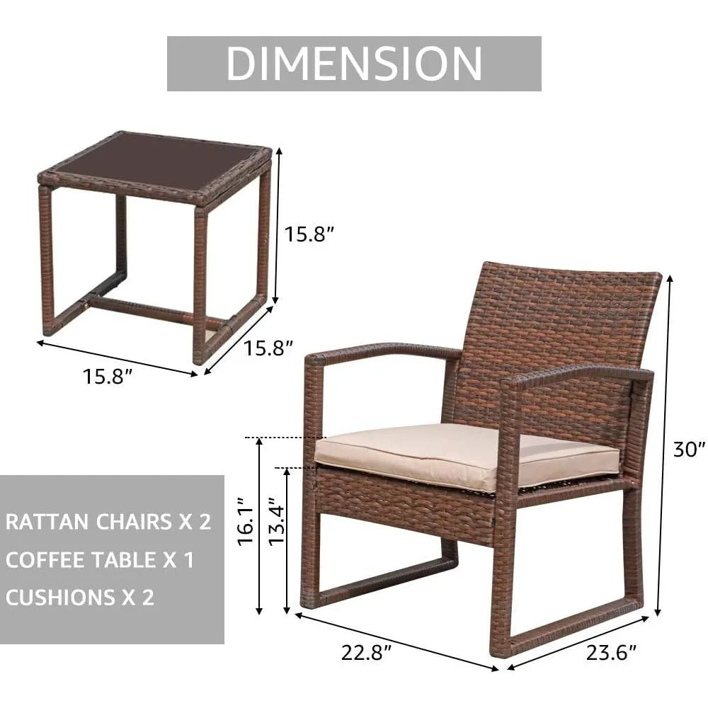 3 Piece Outdoor Wicker Patio Furniture Conversation Set - Chic & Cheery Shopping