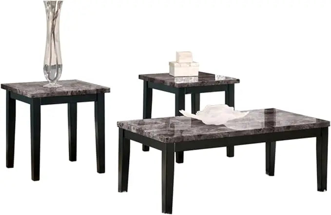 Maysville Faux Marble 3-Piece Coffee Table Set in Black - Chic & Cheery Shopping