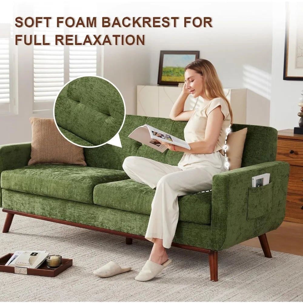Modern Dark Green Chenille Love Seat Sofa for Living Room - Chic & Cheery Shopping