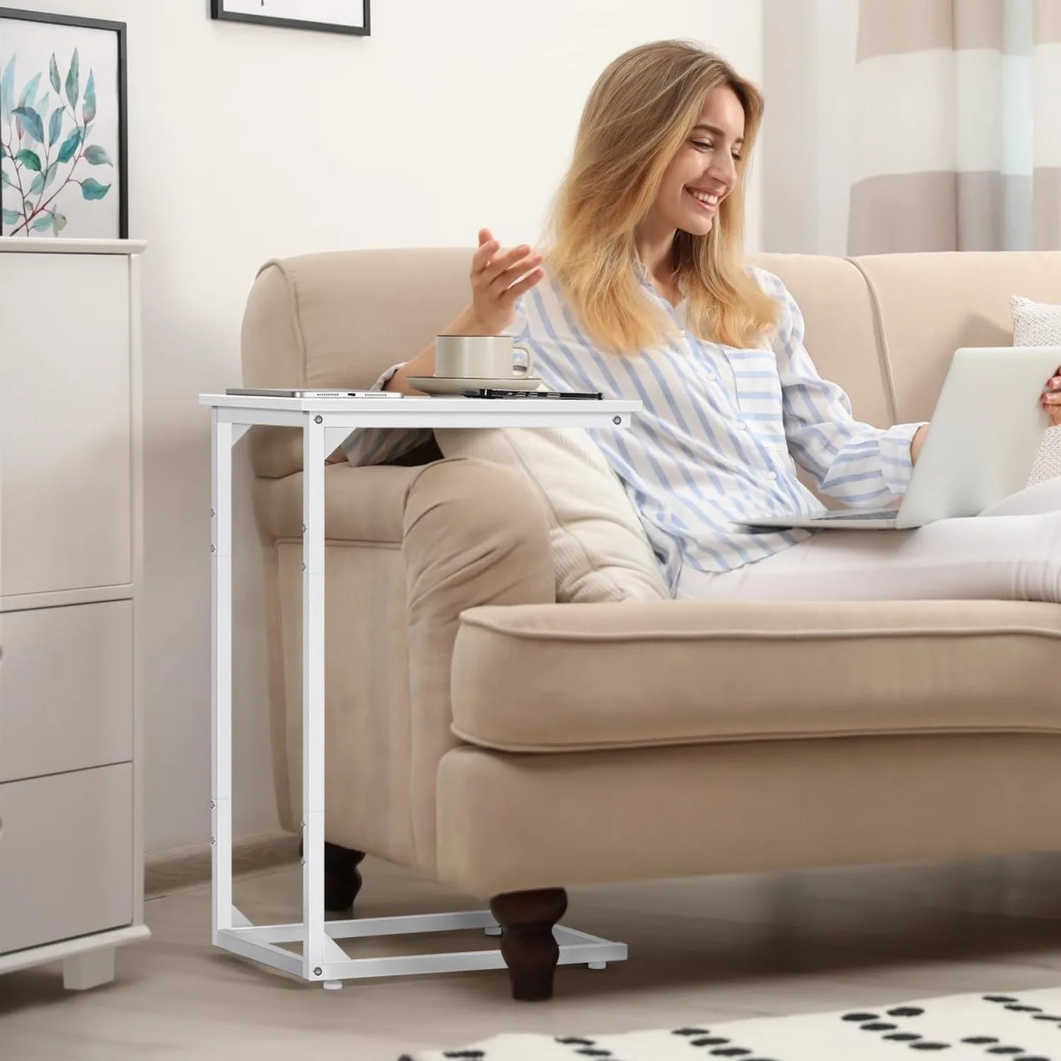 C Shaped End Table Set of Two Space Saving Design - Chic & Cheery Shopping