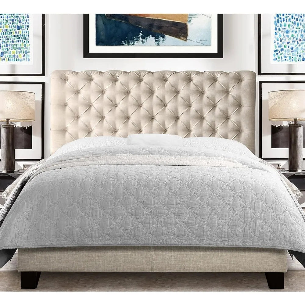 Rosevera King Beige Upholstered Bed Frame with Luxurious Headboard - Chic & Cheery Shopping