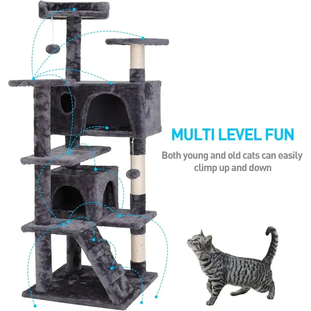 54 Inch Multi-Level Cat Tree Tower Condo with Scratching Posts - Chic & Cheery Shopping