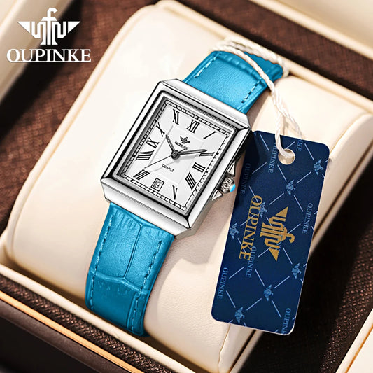 OUPINKE Simple Women's Rectangular Quartz Watch with Leather Strap - Chic & Cheery Shopping