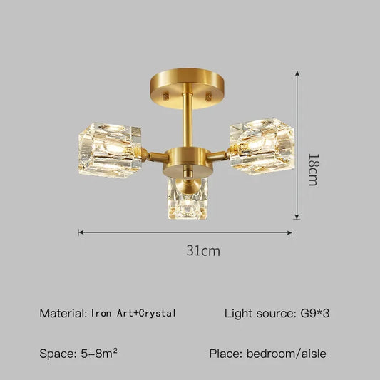 Gold Modern Crystal Chandelier Semi Flush Mount Light Fixture - Chic & Cheery Shopping