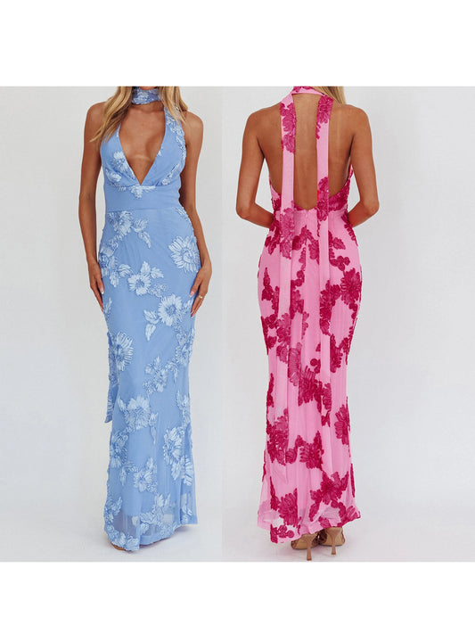 Elegant V Neck Maxi Dress with Lace for Formal Events - Chic & Cheery Shopping