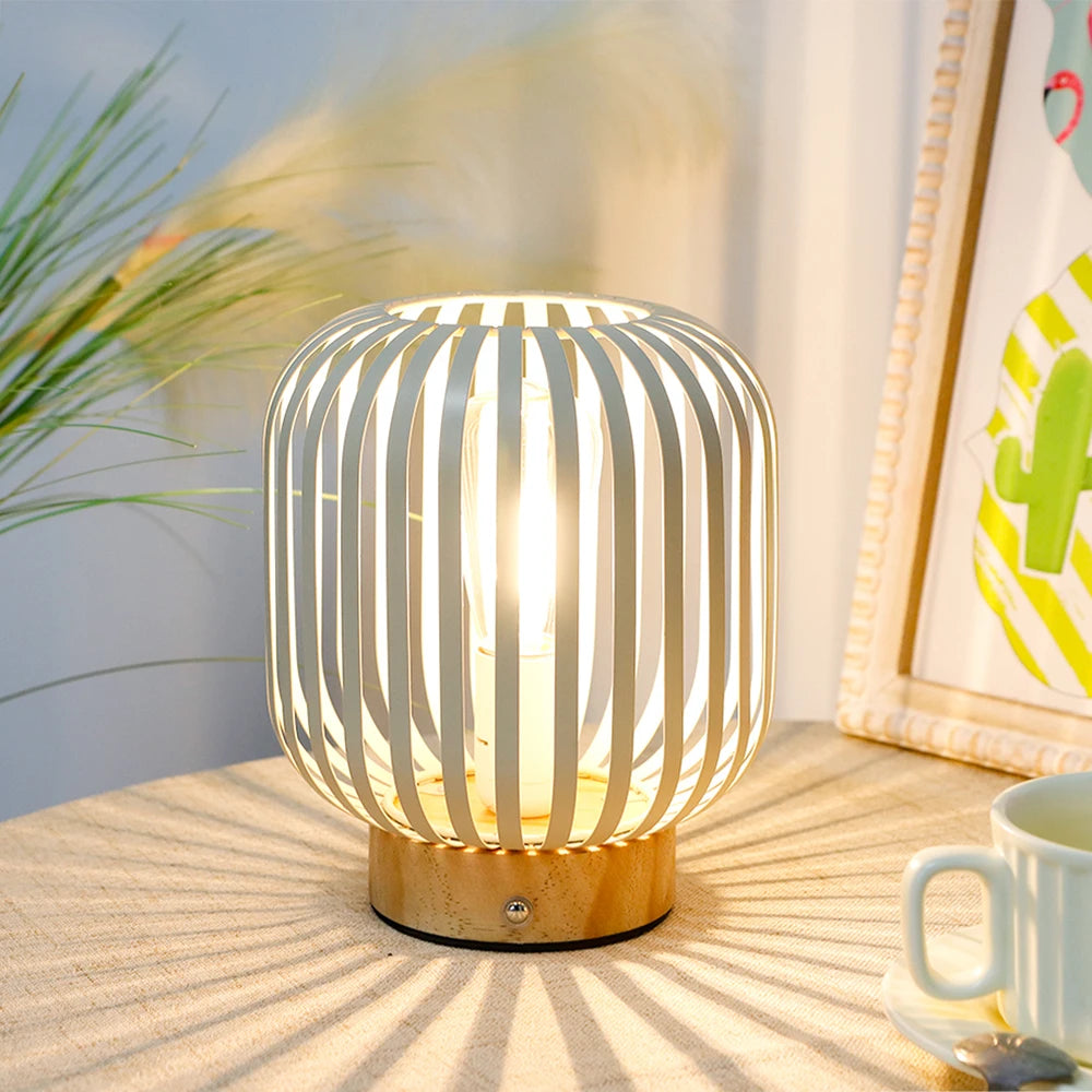 White Metal Cage LED Bedside Table Lamp for Indoor Outdoor - Chic & Cheery Shopping