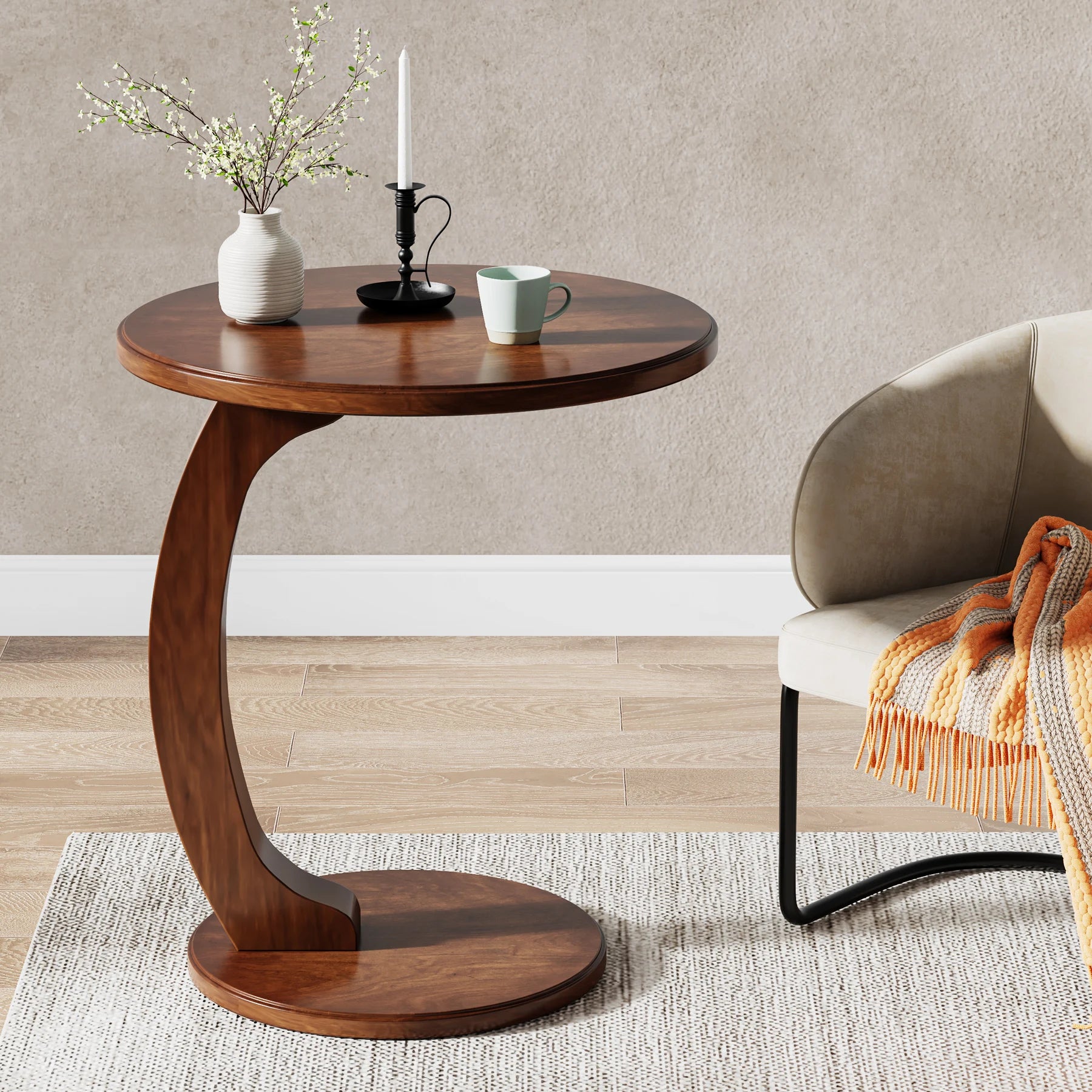 Tribesigns Round Wood C-Shaped Side Table for Living Room - Chic & Cheery Shopping
