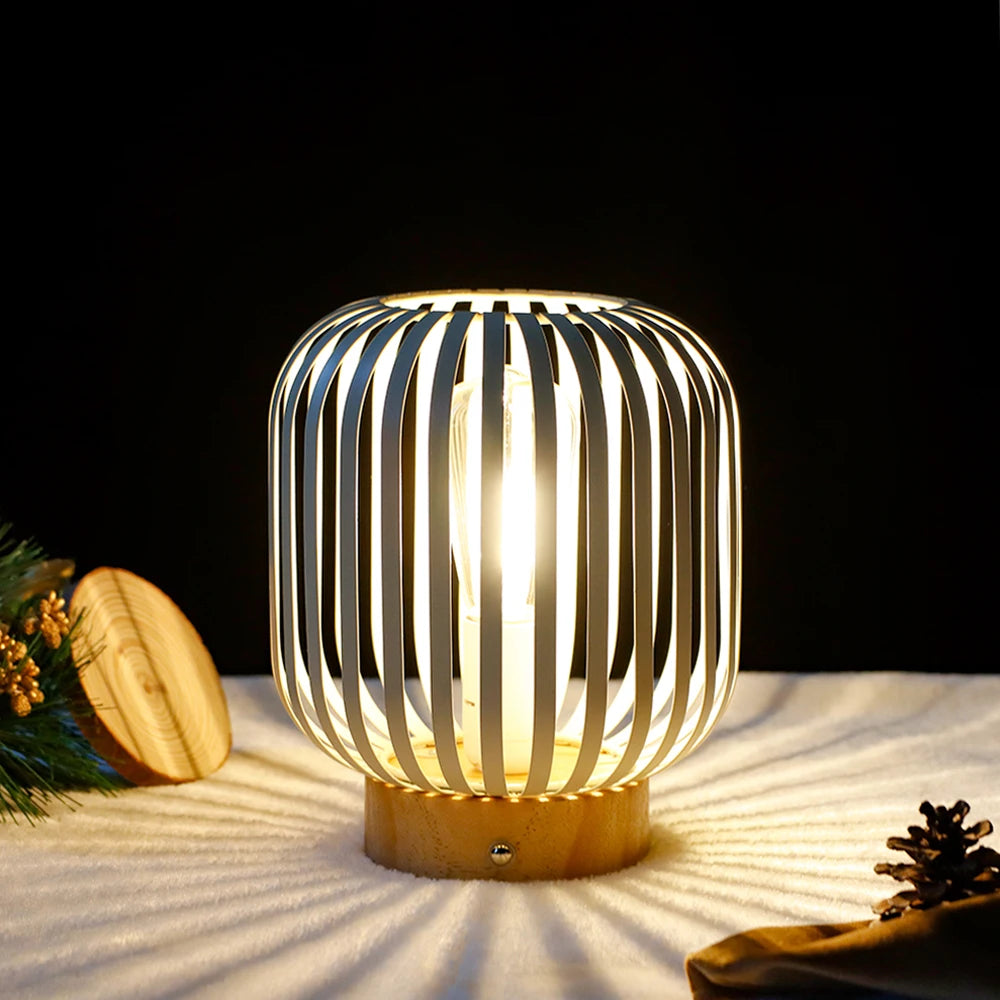 White Metal Cage LED Bedside Table Lamp for Indoor Outdoor - Chic & Cheery Shopping