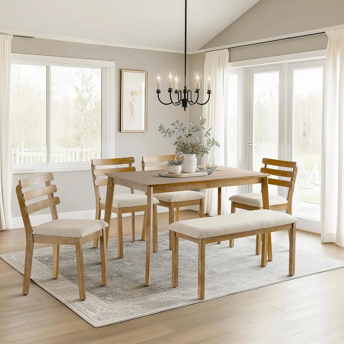 Farmhouse Dining Table Set for 4 with Solid Wood Chairs - Chic & Cheery Shopping