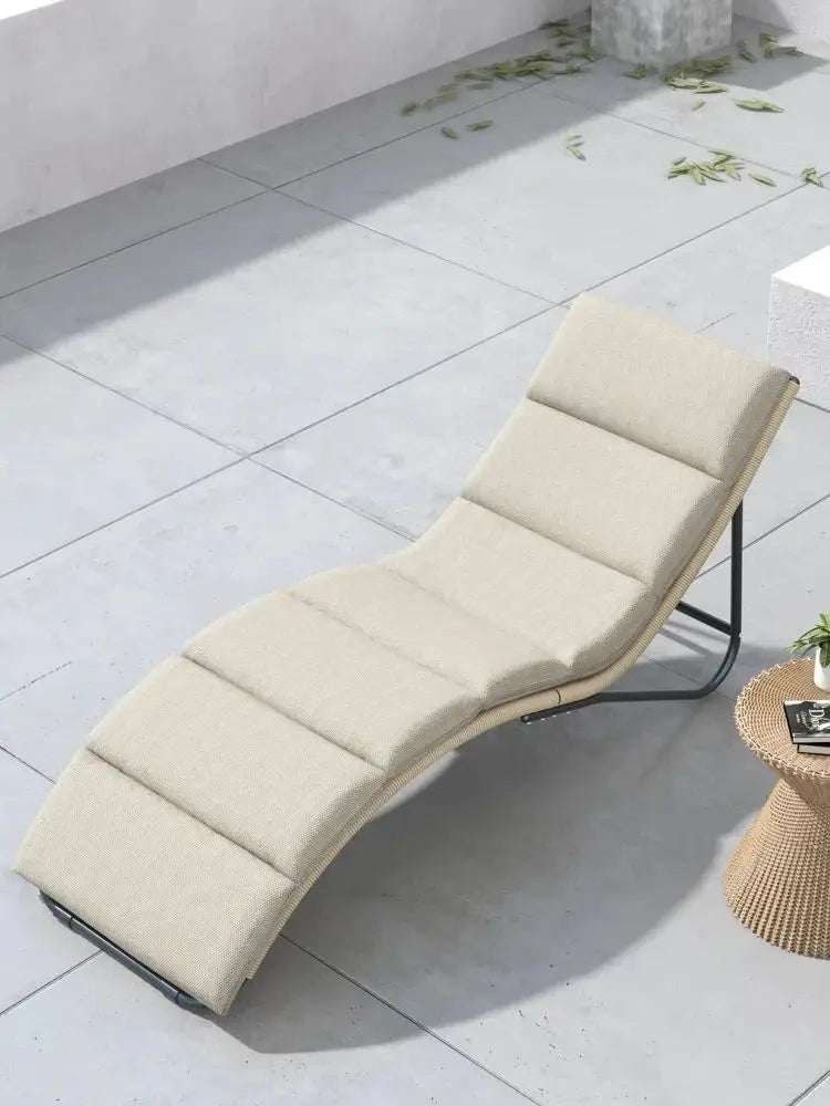 Outdoor Chaise Lounge Sunbathing Chair with Wicker Cushion - Chic & Cheery Shopping