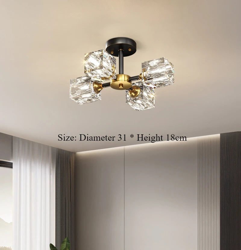 Gold Modern Crystal Chandelier Semi Flush Mount Light Fixture - Chic & Cheery Shopping