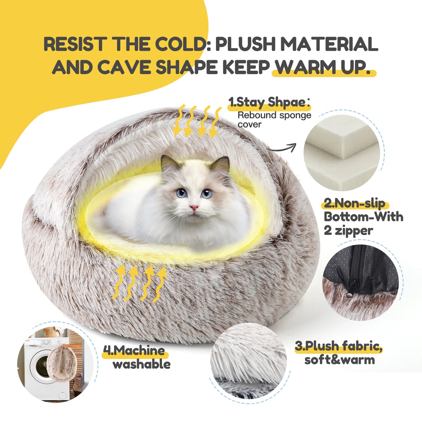 Cozy Plush Hooded Cat Bed Cave for Indoor Cats - Chic & Cheery Shopping