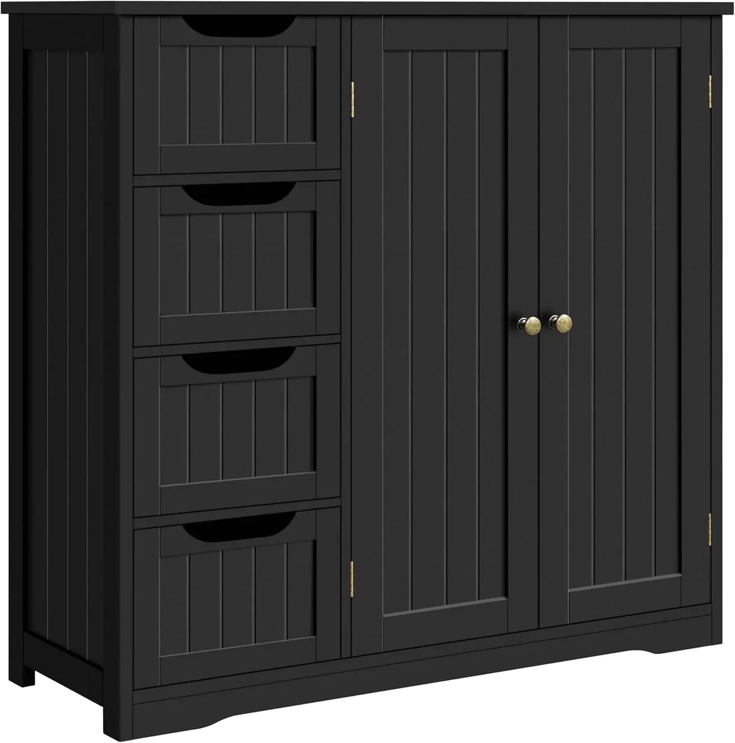 Wooden Bathroom Floor Cabinet with 4 Drawers and Double Doors - Chic & Cheery Shopping