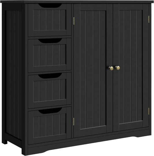 Wooden Bathroom Floor Cabinet with 4 Drawers and Double Doors - Chic & Cheery Shopping