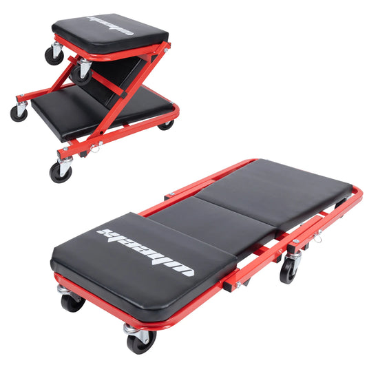 3 in 1 Rolling Mechanic Creeper Z Seat Garage Chair Red Black - Chic & Cheery Shopping