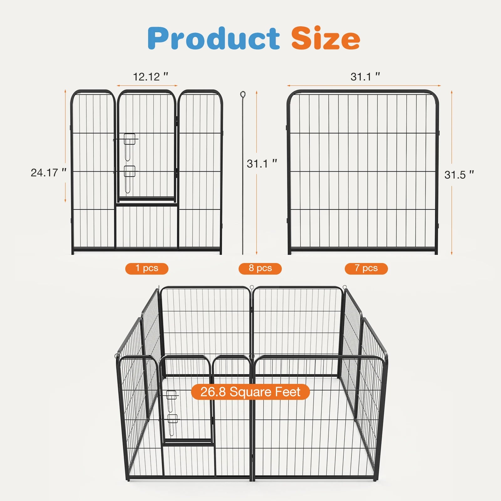 JHK 8 Panel Heavy Duty Dog Playpen for Indoor and Outdoor Use - Chic & Cheery Shopping