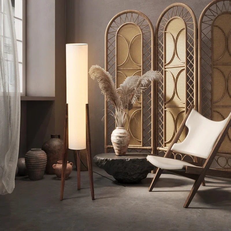 Japanese Retro Wabi Sabi Solid Wood Floor Lamp E27 Decor - Chic & Cheery Shopping