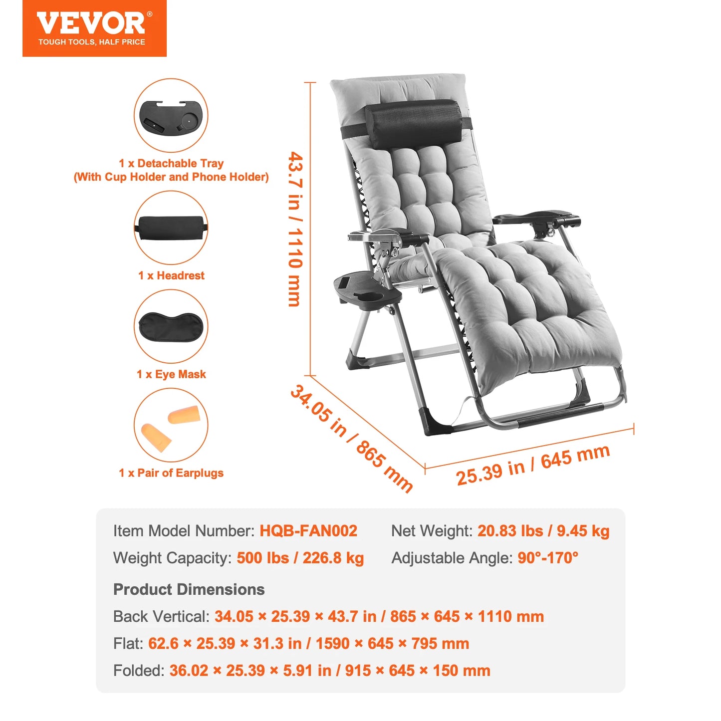 VEVOR Adjustable Zero Gravity Recliner Lounge Chair - Chic & Cheery Shopping